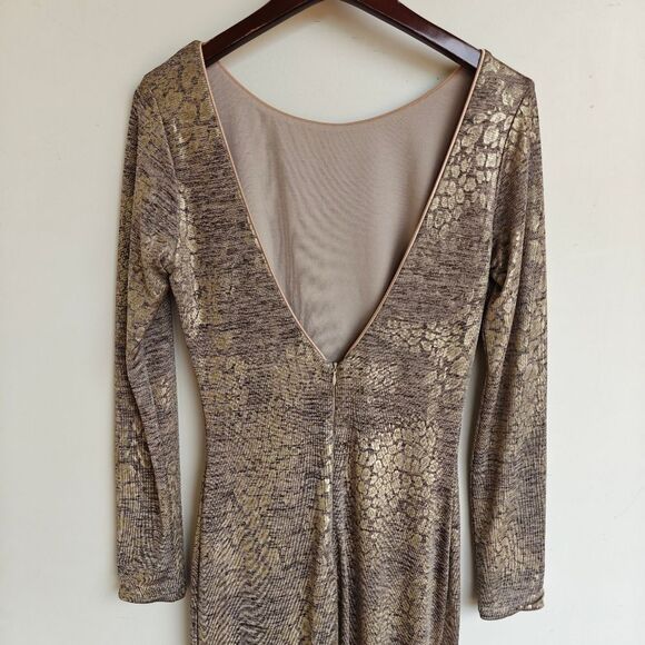 Dress The Population Animal Print Gold Shimmer Dress Size Medium Stretchy - Picture 5 of 8